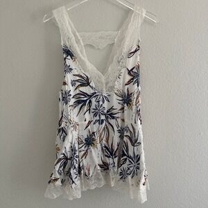Intimately Free People Cami Tank Top Womens Small White Floral Lace Peplum Boho